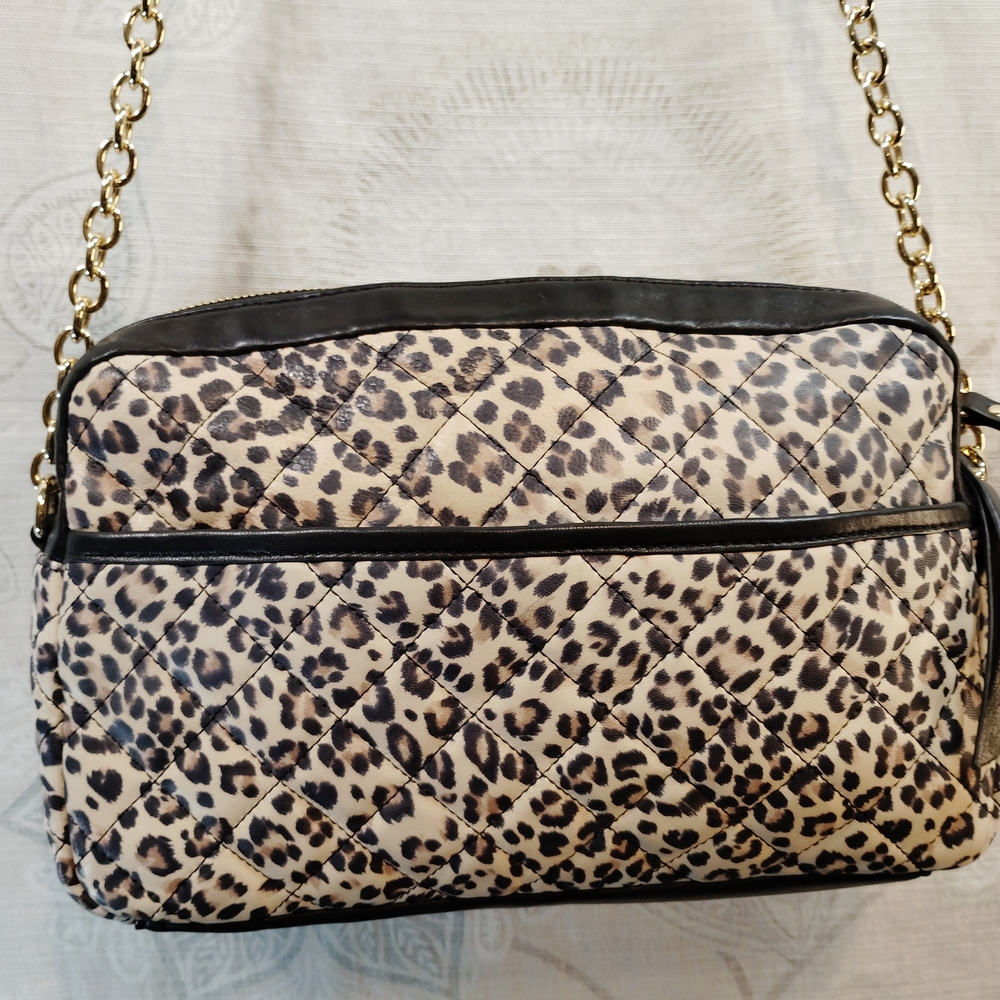Isaac Mizrahi Leopard Print Crossbody Bag with Black and Gold Chain - Picture 5 of 9